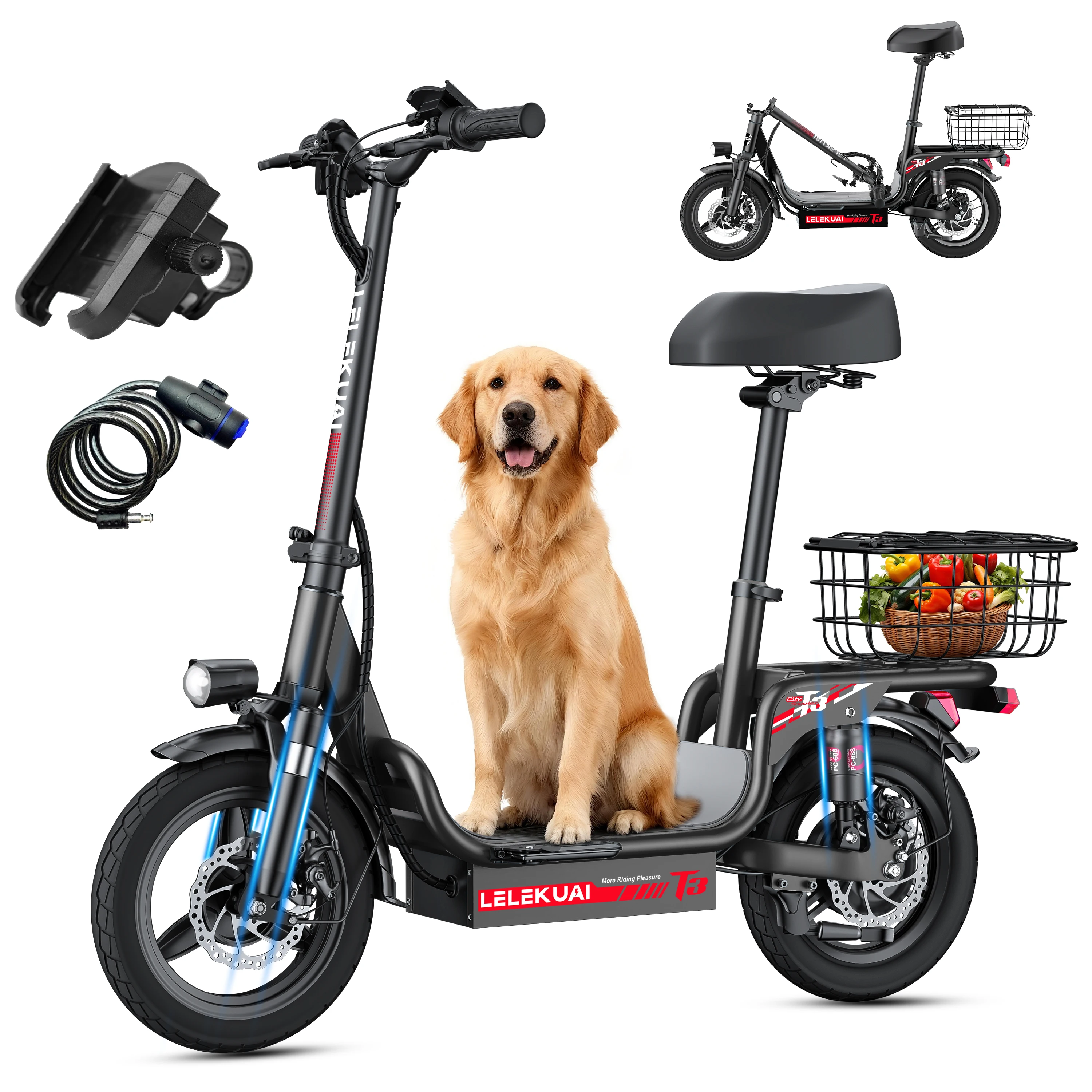 

Electric Scooter for Adults Teens, Heavy Duty Escooter with Seat – 500 LBS Capacity, 26MPH, 25-Mile Range, 500W Motor, Dual Susp