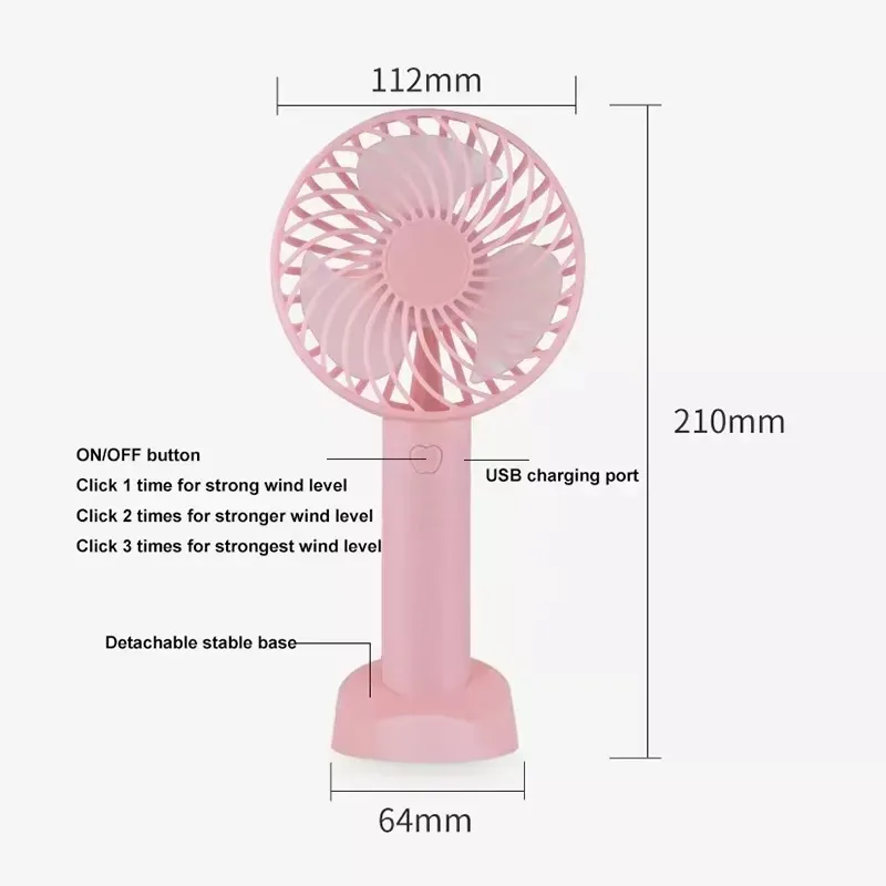 USB Rechargeable Handheld Mini Fan 3 Speed Portable Cooling Fan with Base Phone Stand for Outdoor Travel Summer Gift