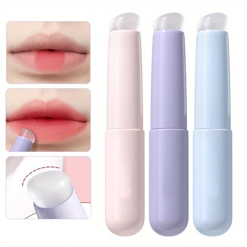 Aplicador de lápiz labial y bálsamo labial portátil de silicona, cepillo para mezclar y cubrir manchas perfecto con mango de plástico con tapa, con ABS