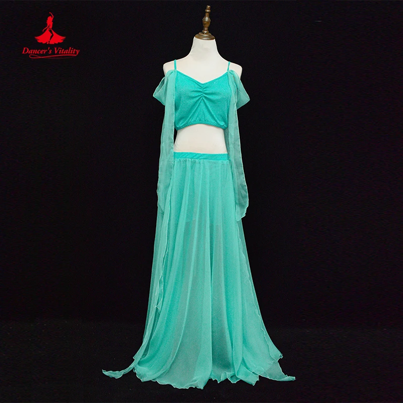 Bellydance Trang Phục Luxory Nữ Múa Bụng Voan Sleevless Đầu + Váy Dài 2 Chiếc Cusomzied Người Con Trưởng Thành Phương Đông Bộ Trang Phục Mặc