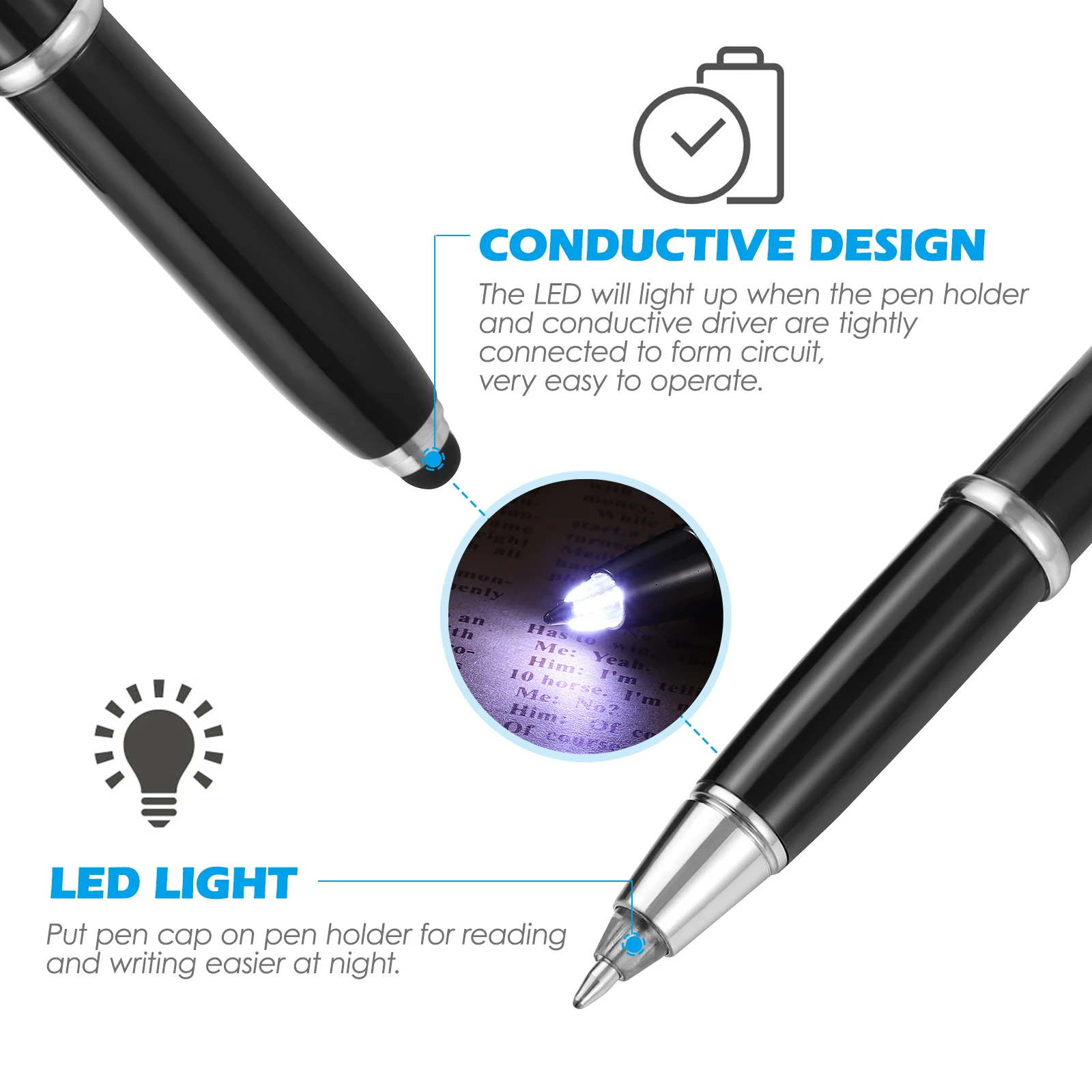 2Pcs Creative LED Ballpoint Pens Dark Smooth Writing Ideal for Office School Journaling LED Ballpoint Pens