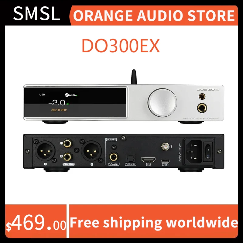 

SMSL DO300EX Audio Decoder ＆ Headphone Amplifier Hi-Res DAC AMP AK4191+AK4499EX Bluetooth5.1 DSD512 with remote control