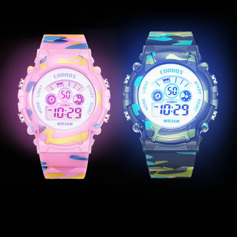 Luminous Camouflage Kids Watches LED Colorful Flash Digital Alarm for Boys Girls Anti-seismic Creative Children Clock