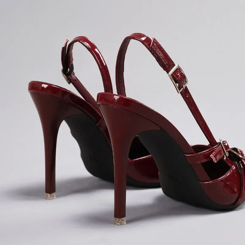 الصيف مثير براءات الاختراع والجلود أشار تو صندل كعب عالٍ المرأة أنيقة ضيق الفرقة مشبك تصميم أحذية خفيفة خنجر الصنادل #6