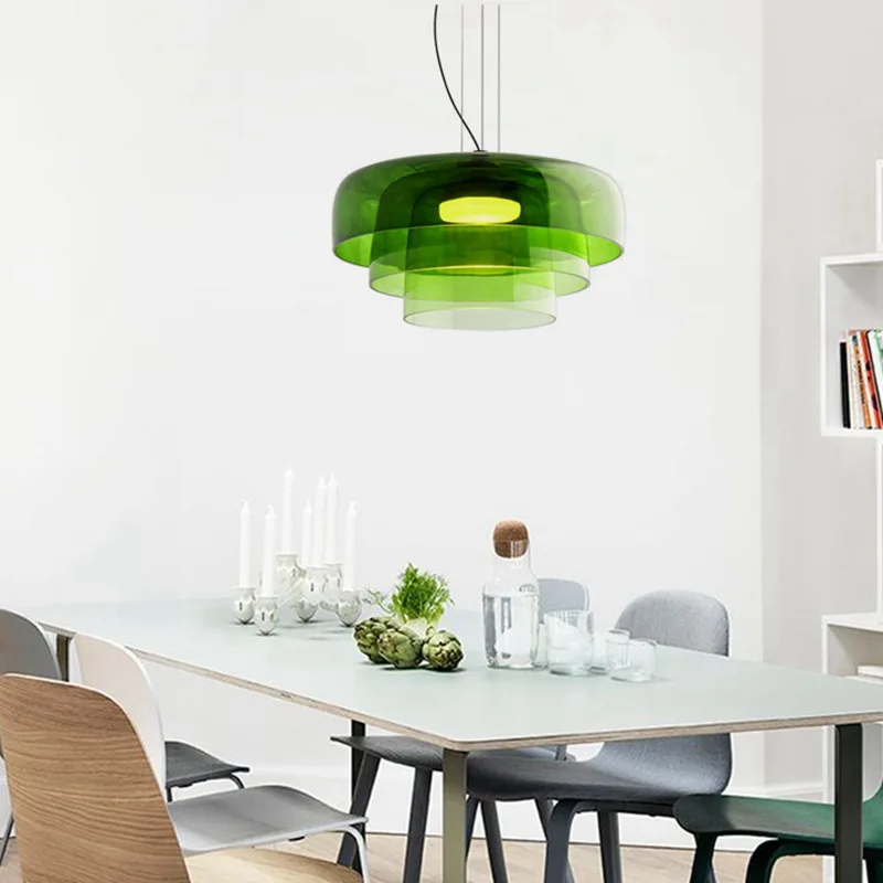 2026 Minimalist Multi-Layer Colored Glass Pendant Light Bar Dining Room Creative Artistic LED Chandelier Decorative Hanging Ligh