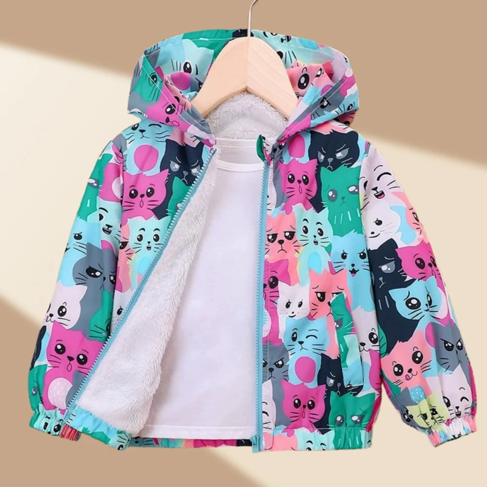 

2025 Toddler Girls Heart Graphic Hooded Jacket Zipper Casual Coat Outerwear Cloting Top Kids Clothes Girls For 2 3 4 5 7 Years