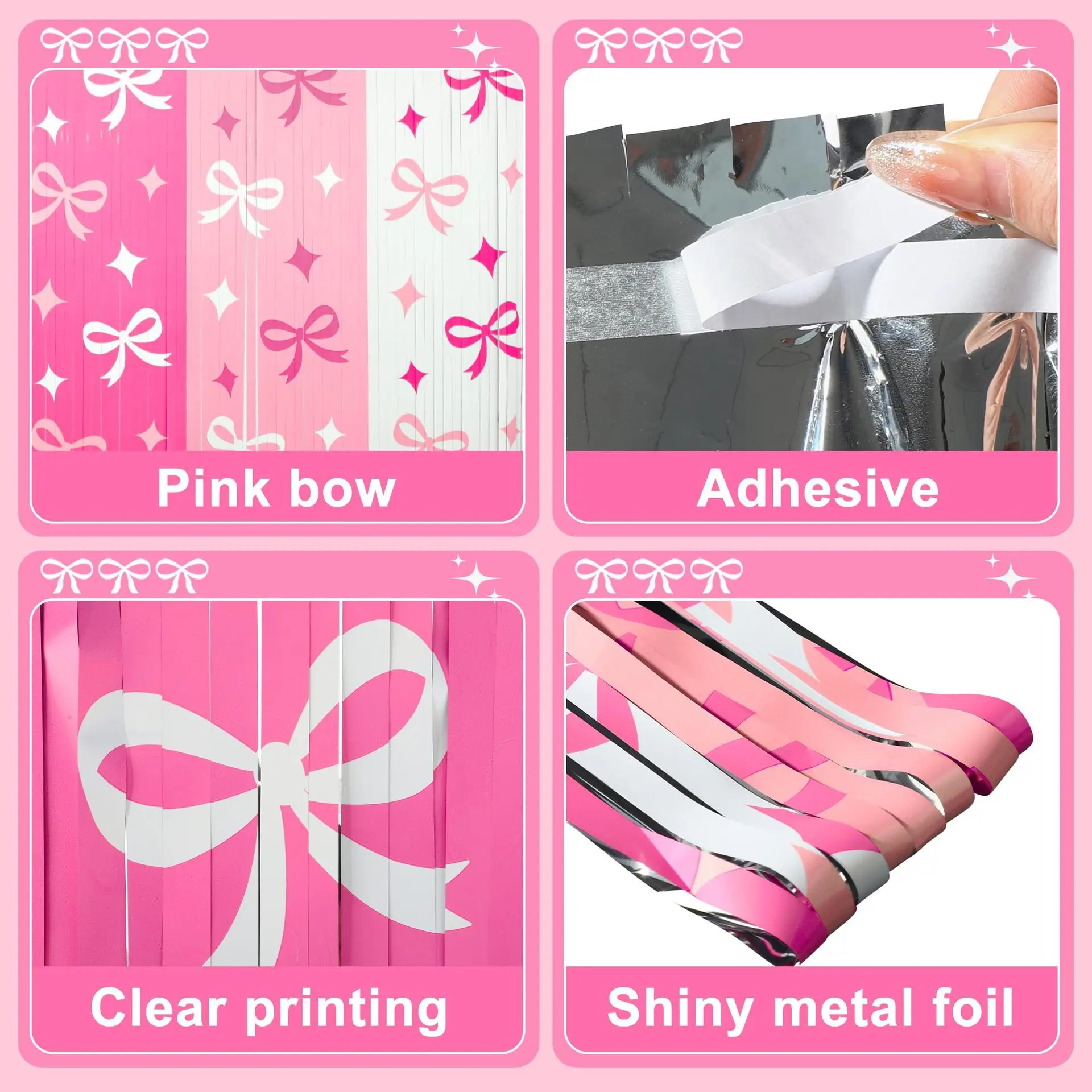 Bow Room Darkening Blackout Curtain Pink White Bow Curtains for Bedroom Living Room Cute Bowknot for Wedding Birthday Party