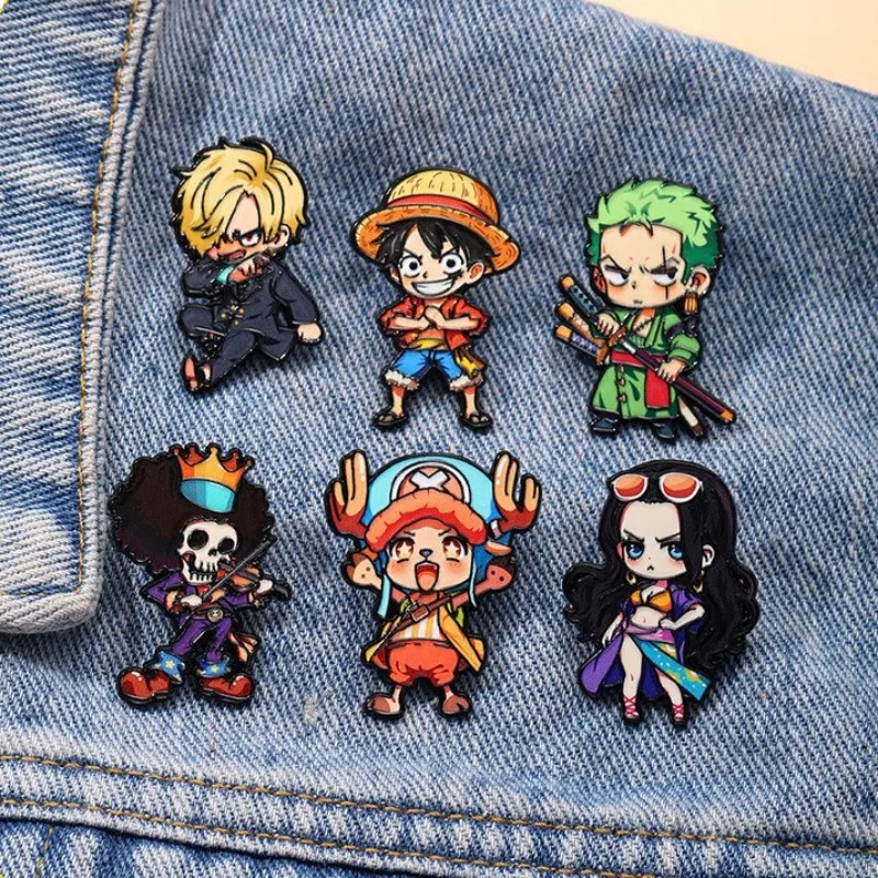6-teiliges ONE PIECE Cartoon-Charakter-Broschen-Set Q-Version, einschließlich Monkey D. Luffy, Roronoa Zoro, Sanji, Brook, Geschenk für Freunde