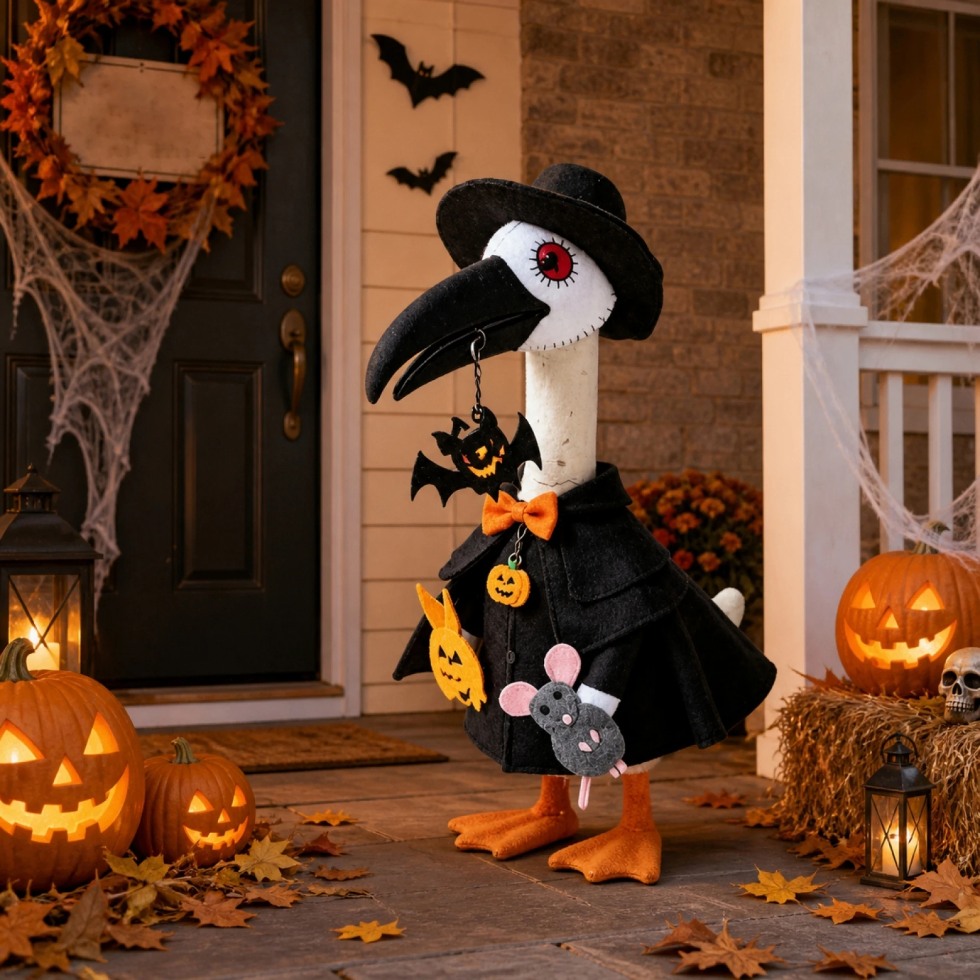 Halloween Porch Goose Costume Crow Style Black Cloak and Head Cover Hat