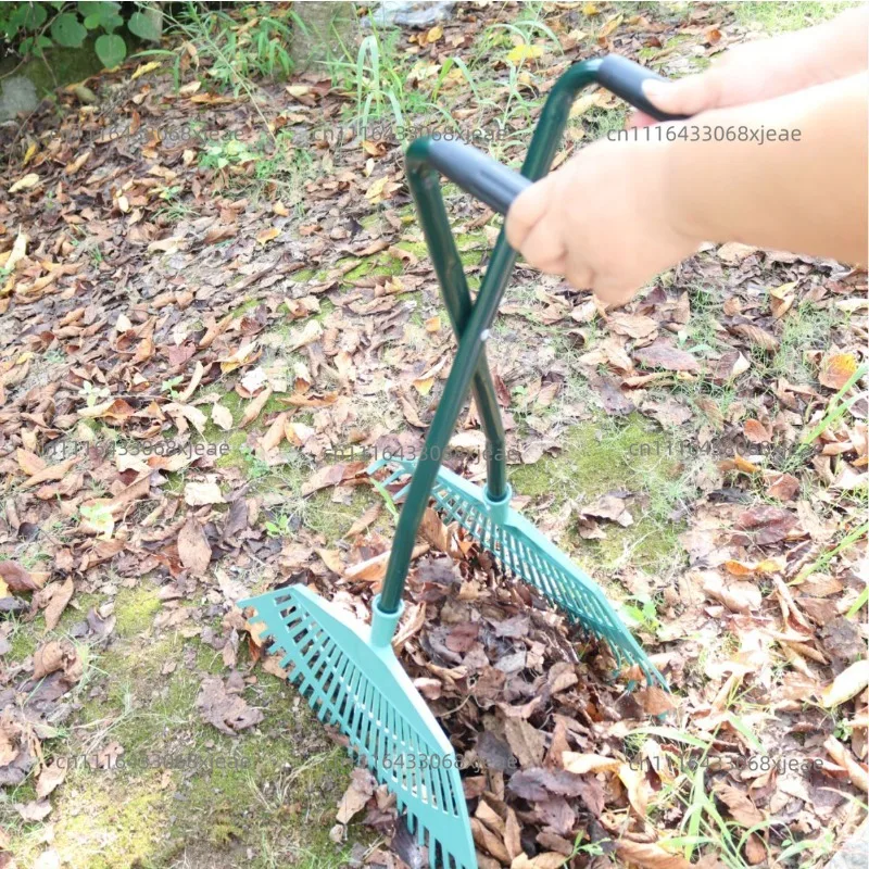 Large grass  Garden grass rake Dead leaf rake Gardening deciduous leaf rake Gardening tools Long wooden handle grass