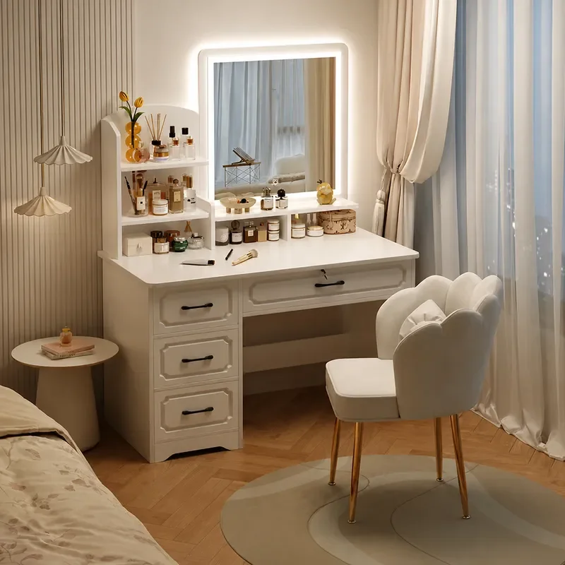 Modern Simple Dressing Table with Storage Cabinet Integrated Makeup Desk for Small Apartment Bedroom Space Saving Vanity Unit