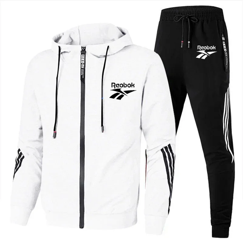 2024 New men buy hooded jacket Striped hooded zipper jacket + casual jogging pants 2 sets of sports men\'s fan suit