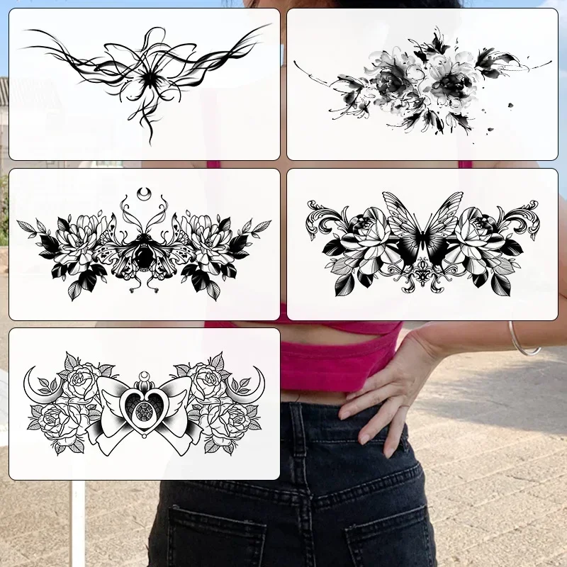 Female chest tattoo sticker, sexy lower abdomen, back waist, persistent tattoo, herbal plant tattoo pattern lasting for 15 days