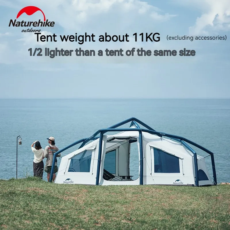 Naturehike Air 12.0 Camping Inflatable Tent 2-4 People Outdoor Travel Waterproof Large Space 2 Doors 6 Windows Air Tents UPF50+