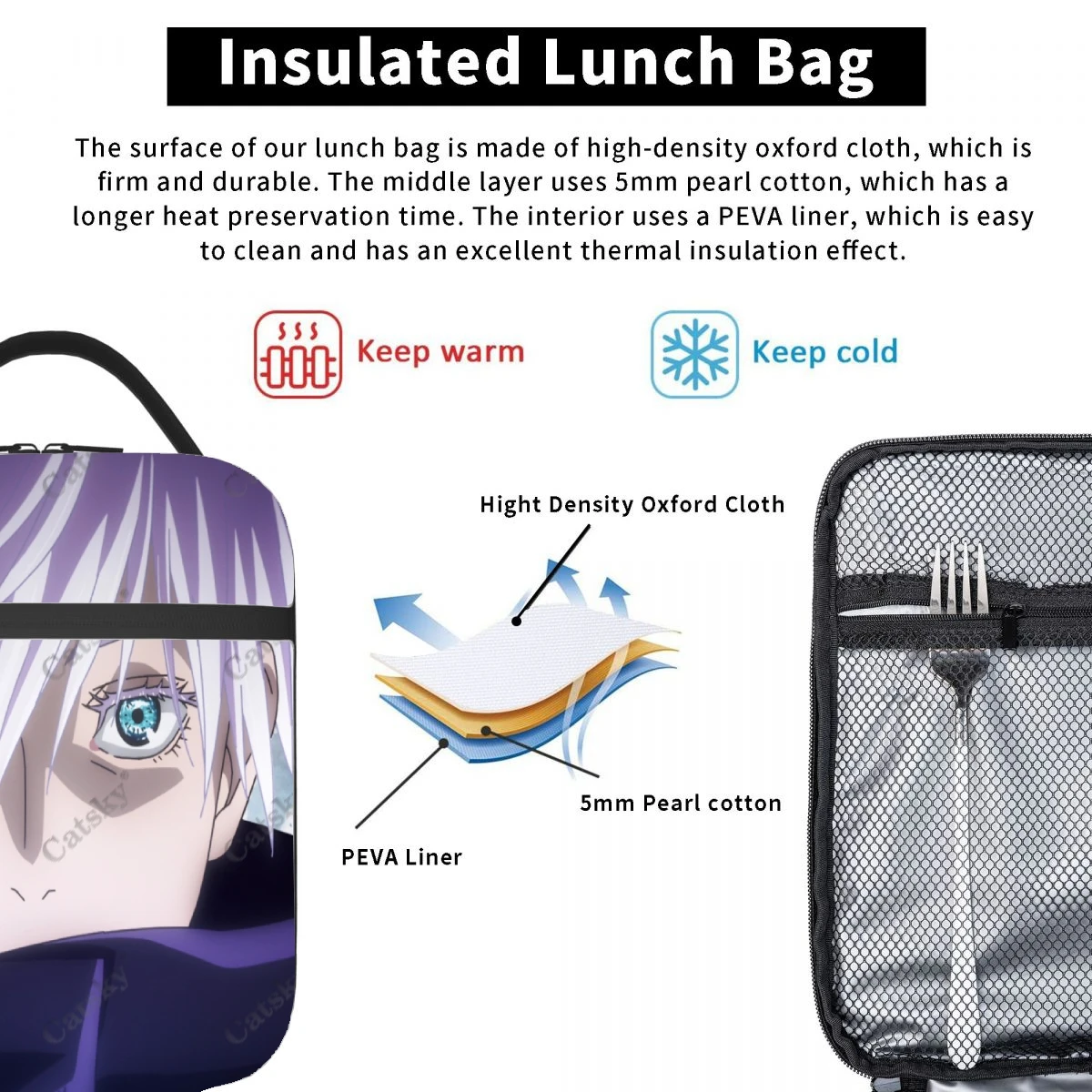 Anime Jujutsu Kaisen  Portable Aluminum Foil Thickened Insulated Insulated Lunch Bag Waterproof Insulated Lunch Tote Bag