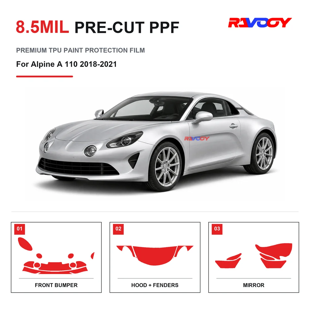 Precut PPF For Alpine A 110 2018-2021 8.5mil TPU Clear Paint Protection Film Self Healing Hydrophobic UV Stone Chip Guard