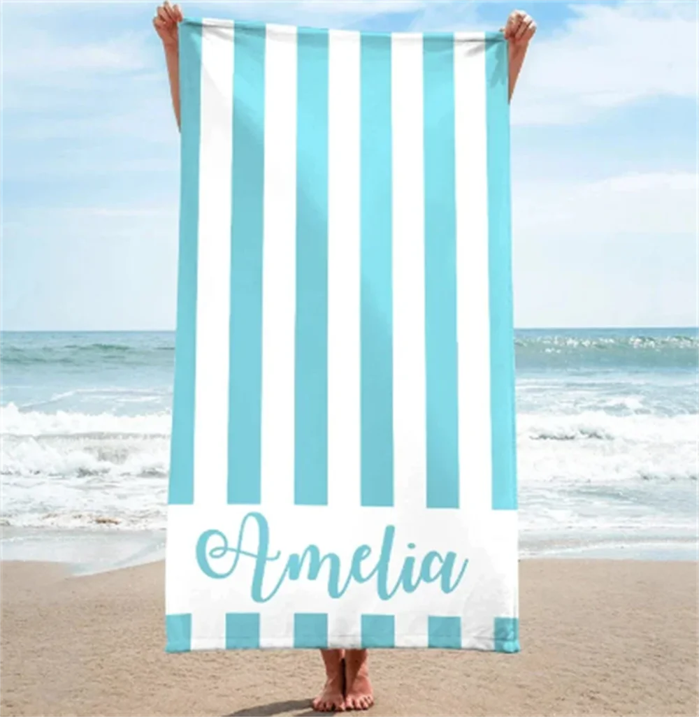 Striped Beach Towels Custom Name Beach Towel 3d Printed Microfiber Beach Towel Water Absorbing Personalized Bath Towel