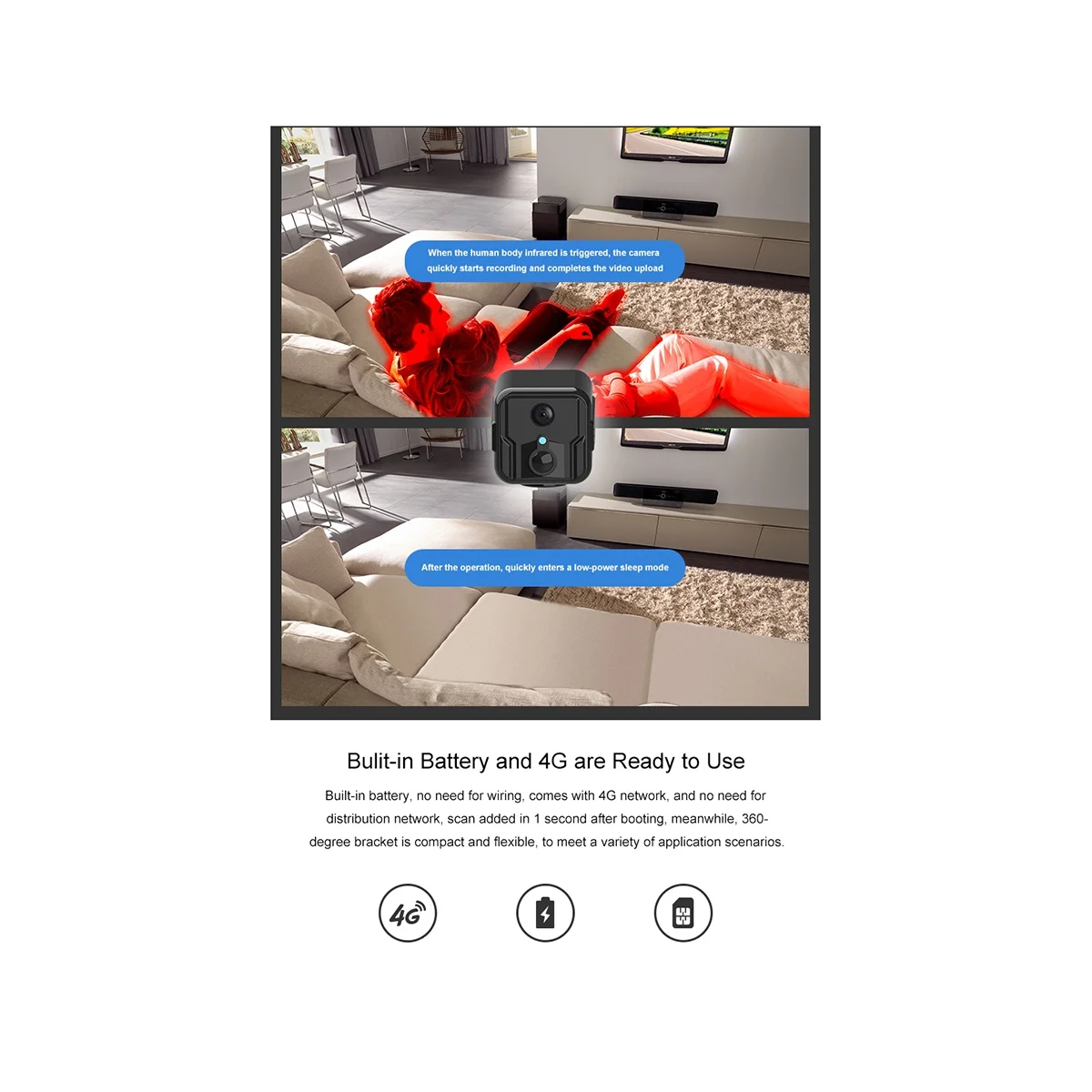 T9 4G Wireless Mini Camera 2-Way Audio Remote Network Monitoring 1080P IP Camera Night Vision Camcorder(A)