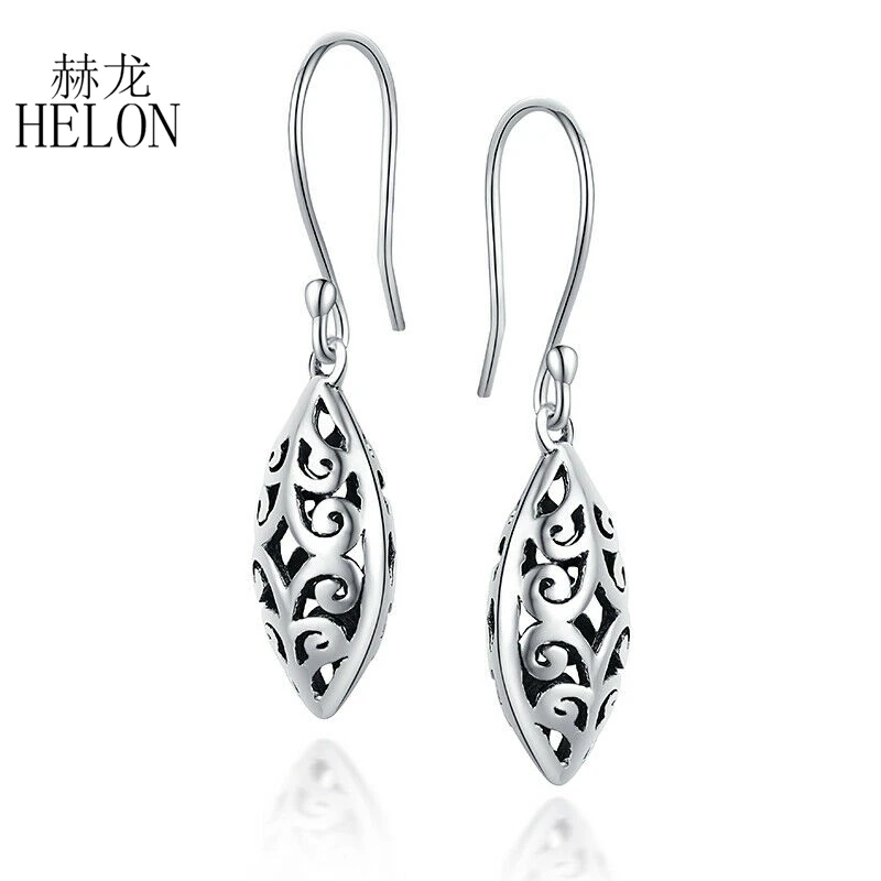 HELON Sterling Silver 925 Wedding Anniversary Women Vintage Drop Earrings Unique Leaf shape Classic Fine Jewelry Earrings