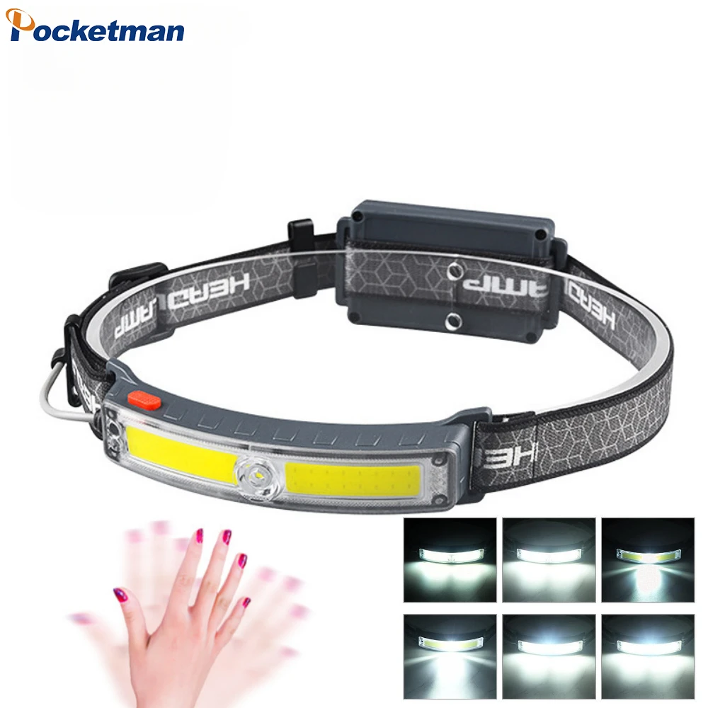 

6-Mode Light Induction Headlamp USB Rechargeable with Built in Battery Fishing Headlight Outdoor Waterproof Explore Head Torch