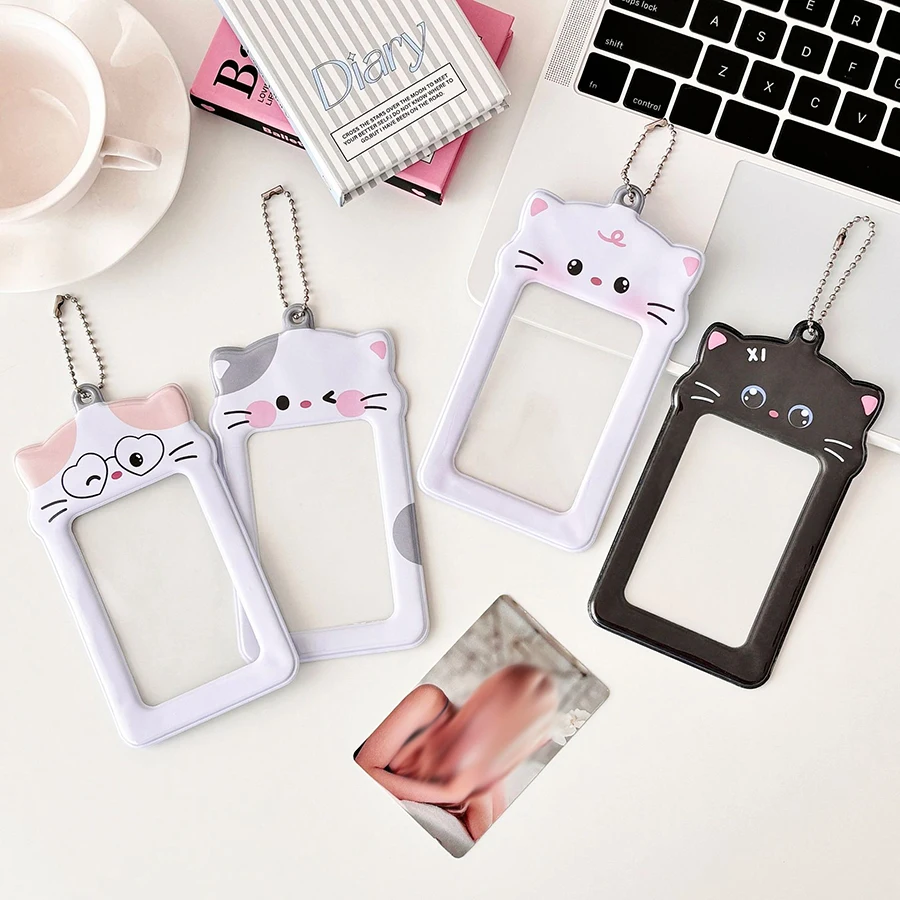 1 Stuks Schattige Puppy 'S Fotokaart Houder Sleutelhanger, Kawaii Cat Fotolijst Id Badge Houder Pvc Cartoon Dier Fotokaart Houder