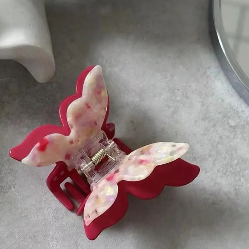 مشبك شعر على شكل فراشة بطبقة مزدوجة 652F للنساء من الأسيتات، إكسسوارات شعر مخلب شعر لتسريحات شعر مختلفة