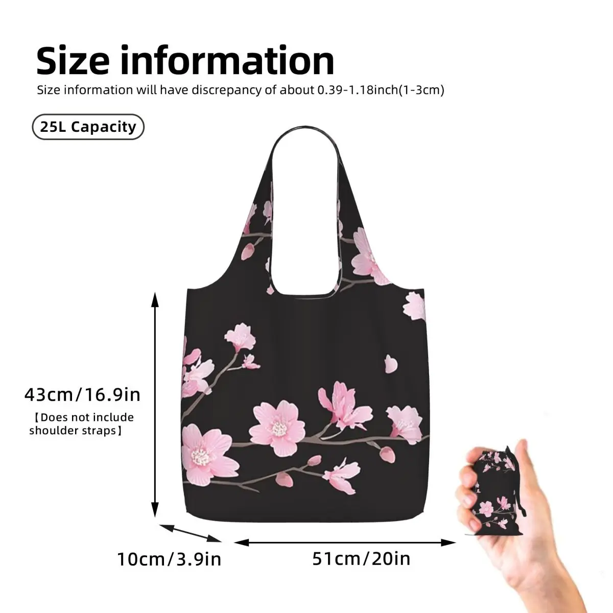 Cherry Blossom Flower Plant Shopping Tote Bag Canvas Large Capacity Shoulder Bags Shopper Grocery Handbag for Women