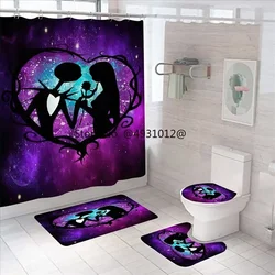 Nightmare Before Christmas Zombie Bride Jack Shower Curtain Sets 4pcs Bathroom Halloween Decor with Hooks for Bathroom