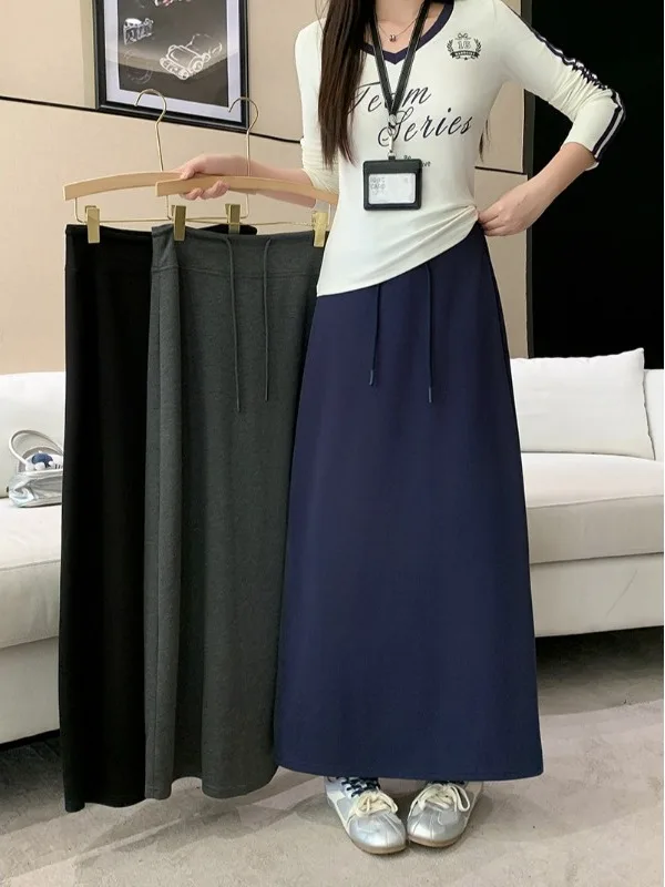 

Summer 2026 plus Size Casual Versatile Drawstring Fashion Slimming A-Line Mid-Length Elastic Waist Half Skirt for Fat Women