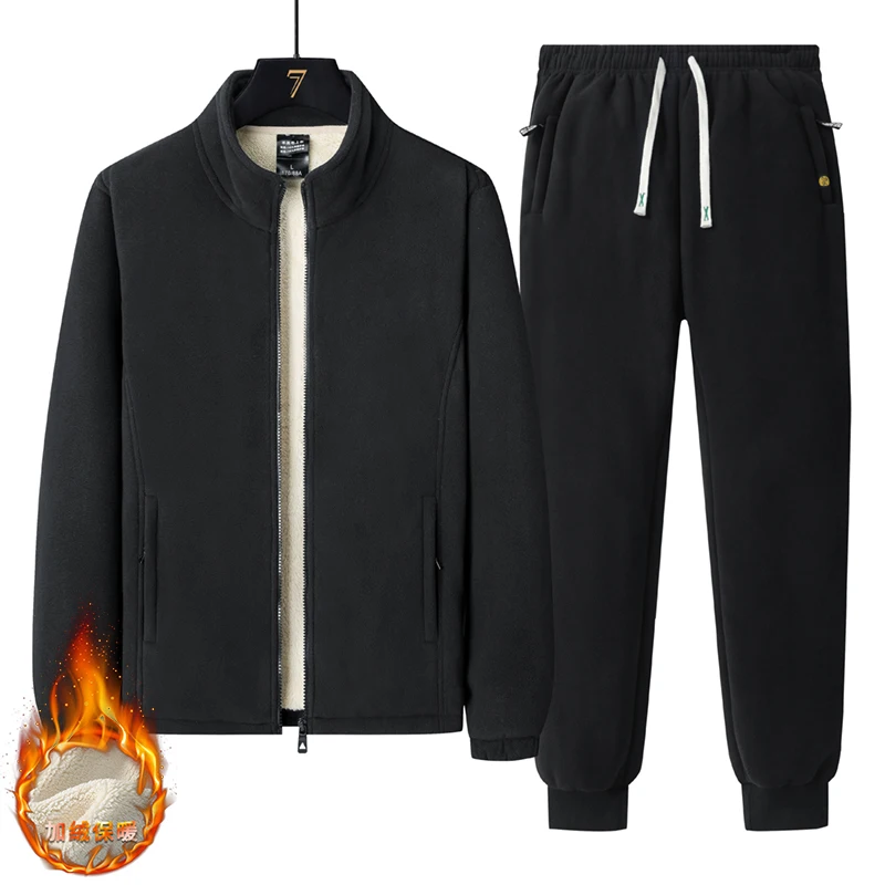 

Men's Fleece Suit, Stand-Up Collar Warm Jacket + Jogger Pants, Popular Casual Two-Piece Set for Autumn and Winter