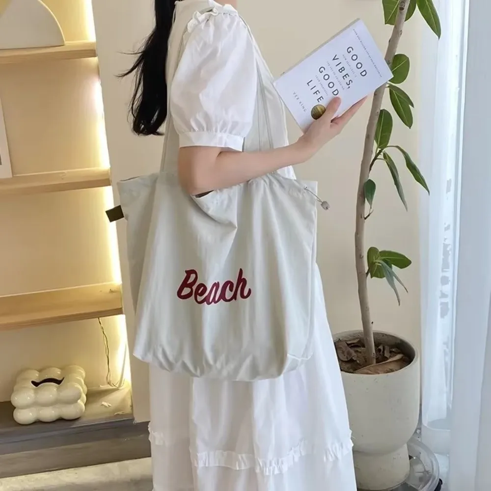 

Модная сумка для покупок на шнурке, парусиновая пляжная сумка с буквенным принтом, легкая большая вместительная сумка для работы