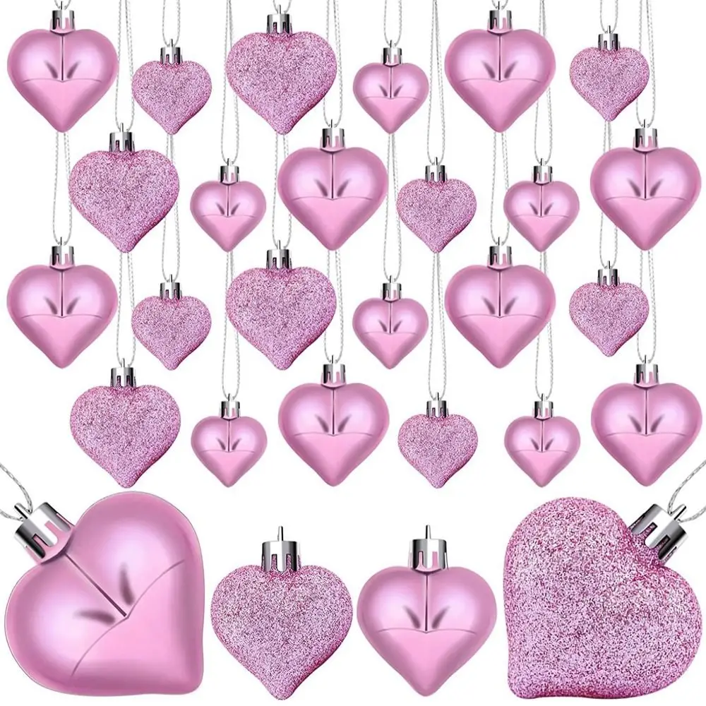 12Pcs/set Special-shaped Heart Ball Pendant Electroplated 3D Christmas Tree Wreath Ornament DIY Love Heart Pendant