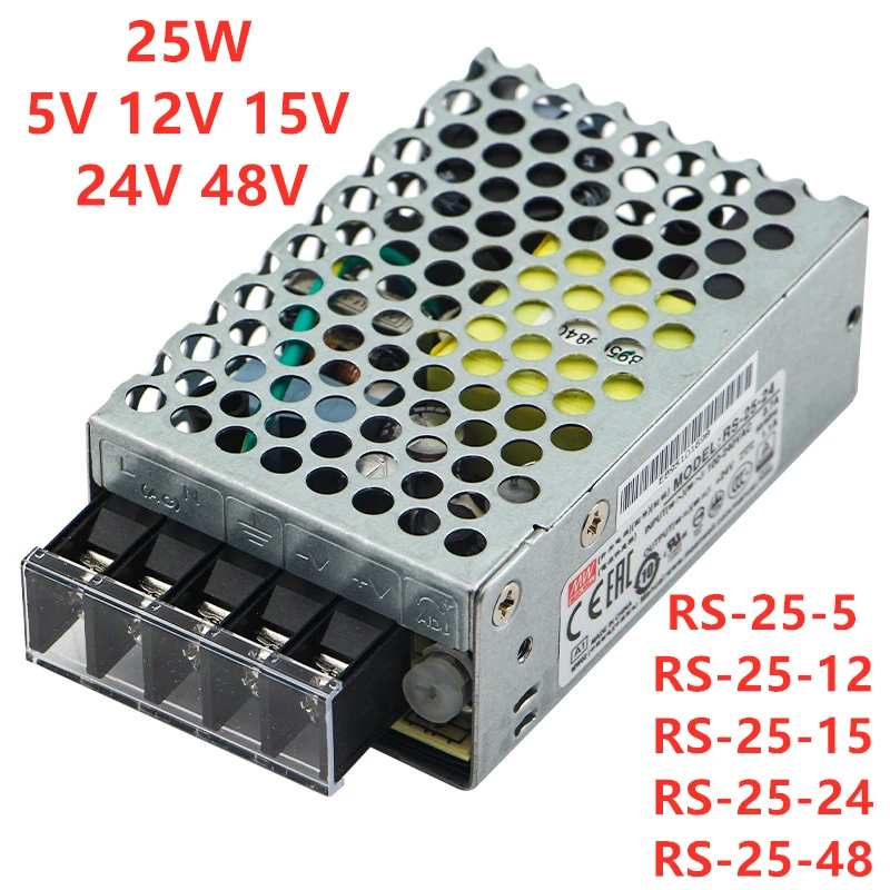 MEAN WELL 25W 5V 12V 15V 24V 48V Single Output Switching Power Supply RS-25-5 RS-25-12 RS-25-15 RS-25-24 RS-25-48