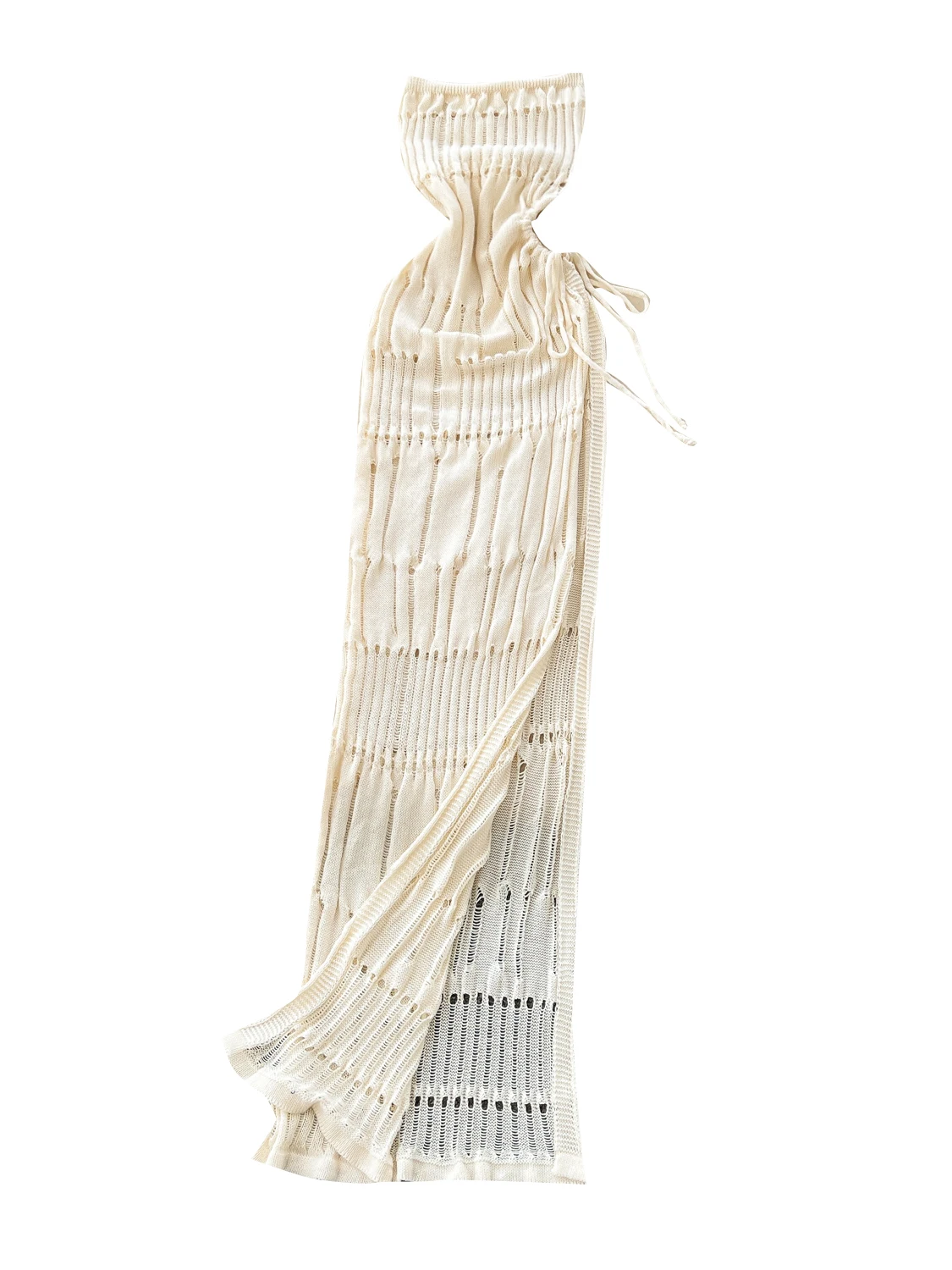 

Летнее вязаное облегающее женское платье трапециевидной формы с высокой талией и длинными шнурками, повседневное макси-платье