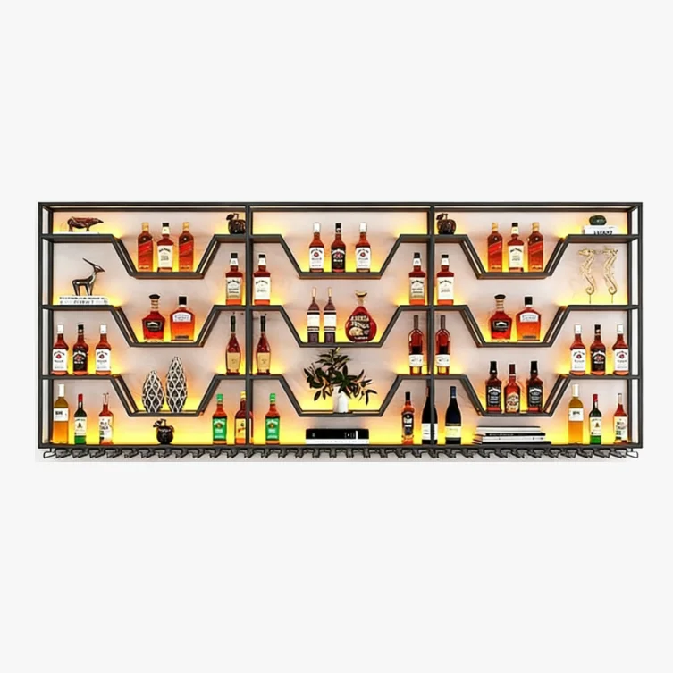 

#@Factory-made iron art wall-mounted wine rack, wall-mounted wine display stand, storage rack for restaurant beverage display.