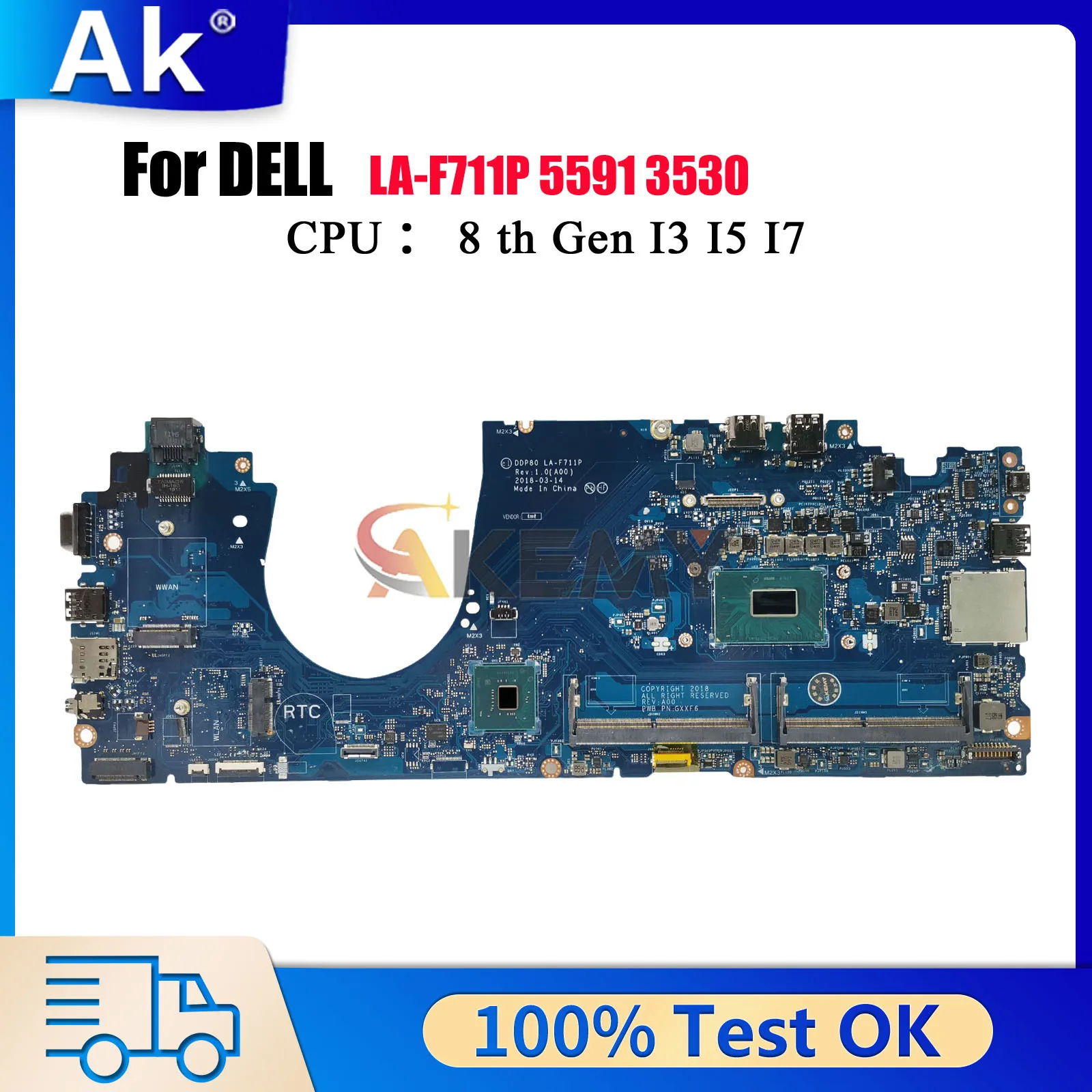 

LA-F711P Mainboard For Dell Latitude 15 5591 3530 with i5 i7-8th CPU 084F86 00H37N 0H2V6K 100% Fully Tested