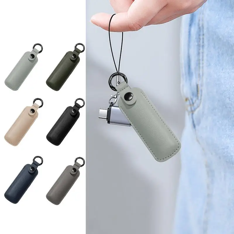 PU Leather U Disk Pouch Key Ring Holder USB Flash Drive Holder Anti-loss Keychain Case Pendrive Protective Cover Waterproof