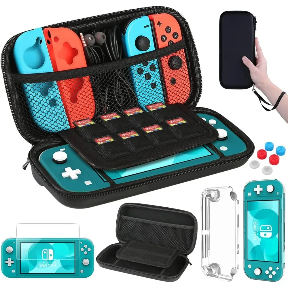 Nintendo Switch Lite Storage Bag Portable Travel Storage Bag with PC Protective Case and Screen Tempered Film 6 Keycaps