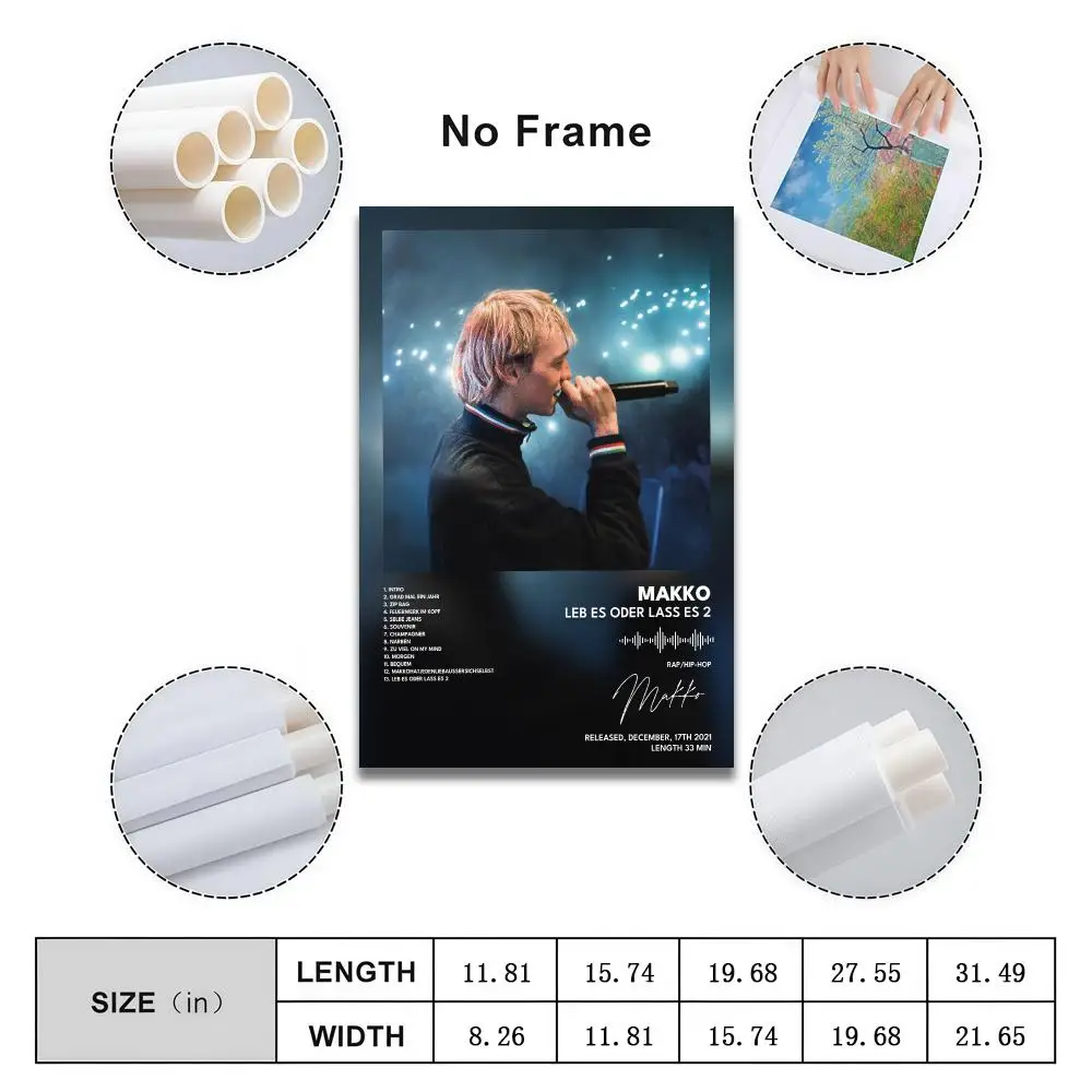 Makko Poster Peelable Self-Adhesive Album Cover Stickers, Frameless Wall Art for Singer Band Pop Rap Bedroom