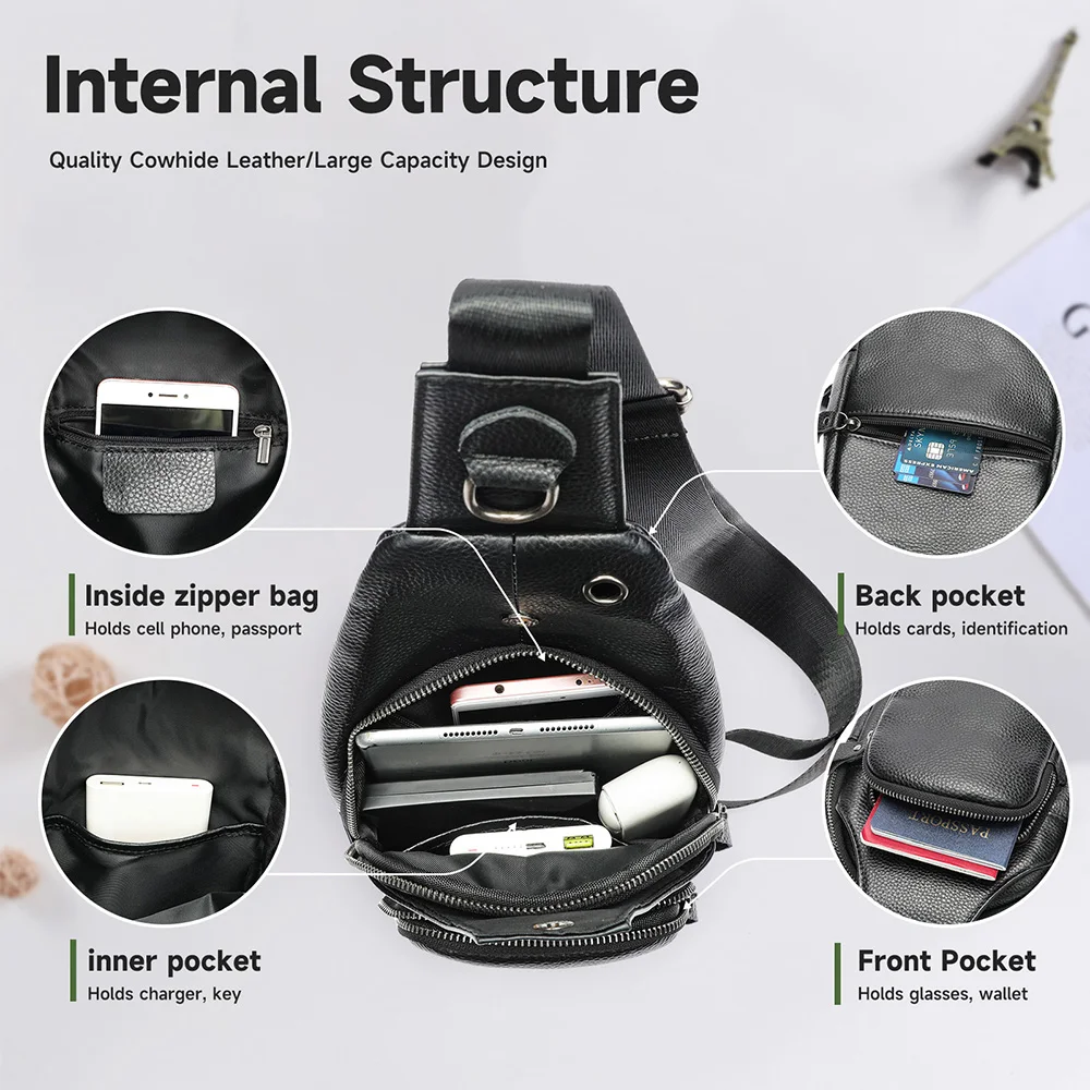 WESTAL Leather Chest Bag Men's Premium Layer Cowhide Chest Cross Bag Trend Shoulder Chest Bag