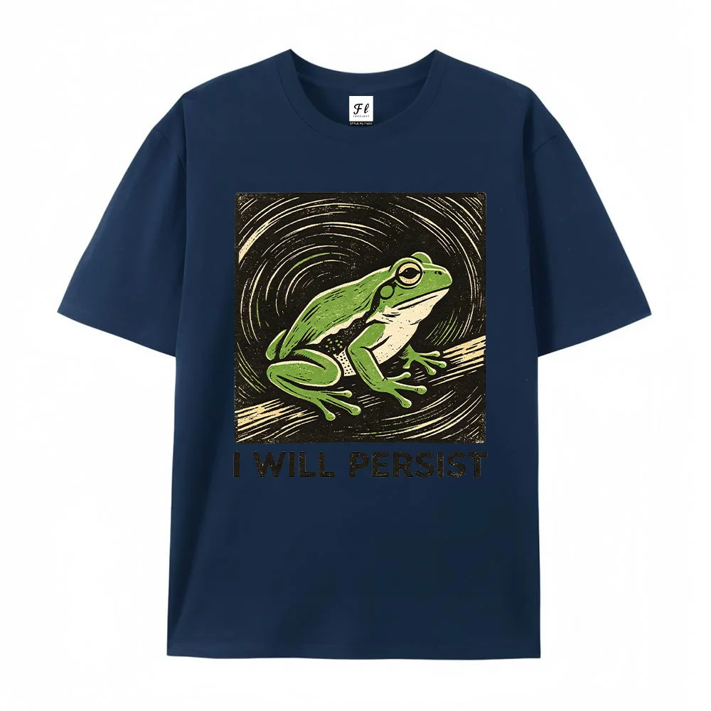 Men T Shirt I Will Persist Green Frog Graphic Print White Short Sleeve Cotton Tee Summer Vintage Loose Casual Tops