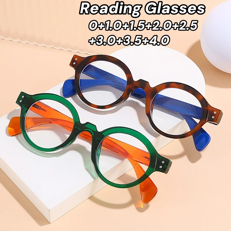 

Women Men Classic Presbyopia Reader Glasses Retro Round Spring Hinge Blue Light Blocking Reading Glasses Diopter +1.0 To +4.0