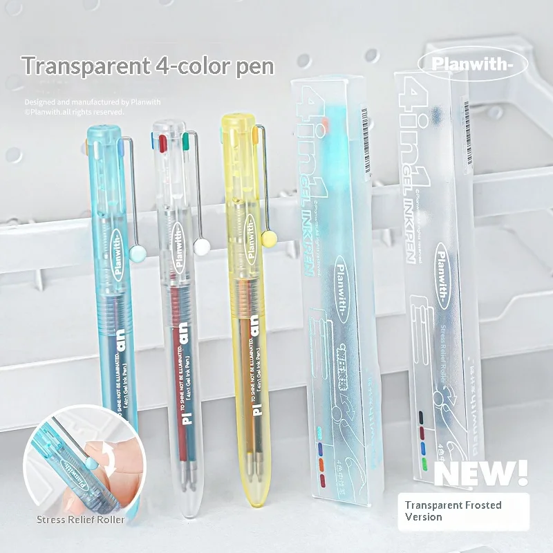

Planwith 4-in-1 Multicolor Gel Pen 0.5mm Quick Dry Transparent Body Retractable Ballpoint Pen Kawaii Stationery School Office