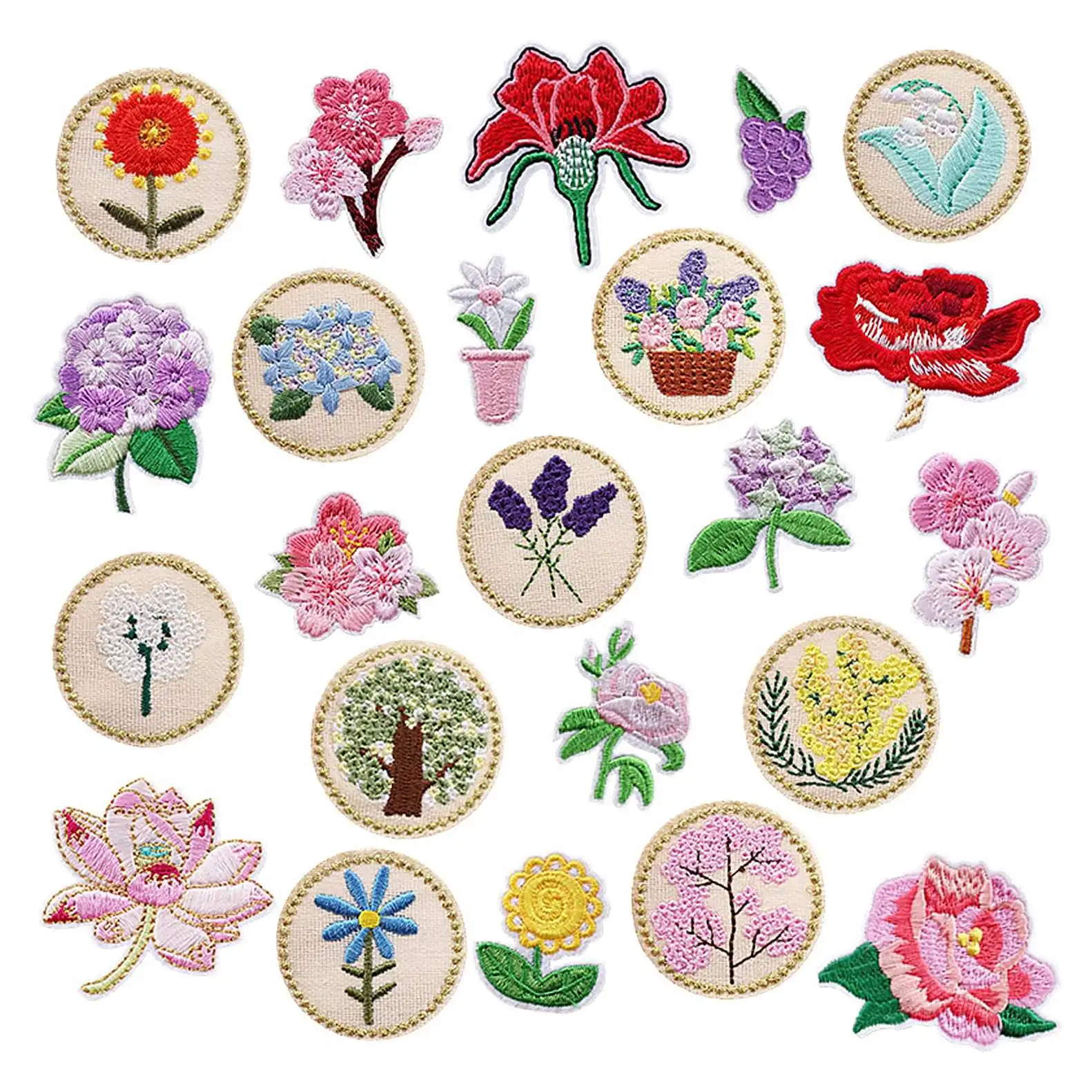 A66R-13 PCS Iron on Patches Flower Appliques Stickers, Flower Basket Embroidery Decorative Patches Applique Sew on