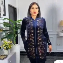 Fashion Women's Velvet Suit Luxury Artificial Stone Bead Decorative Elastic Velvet