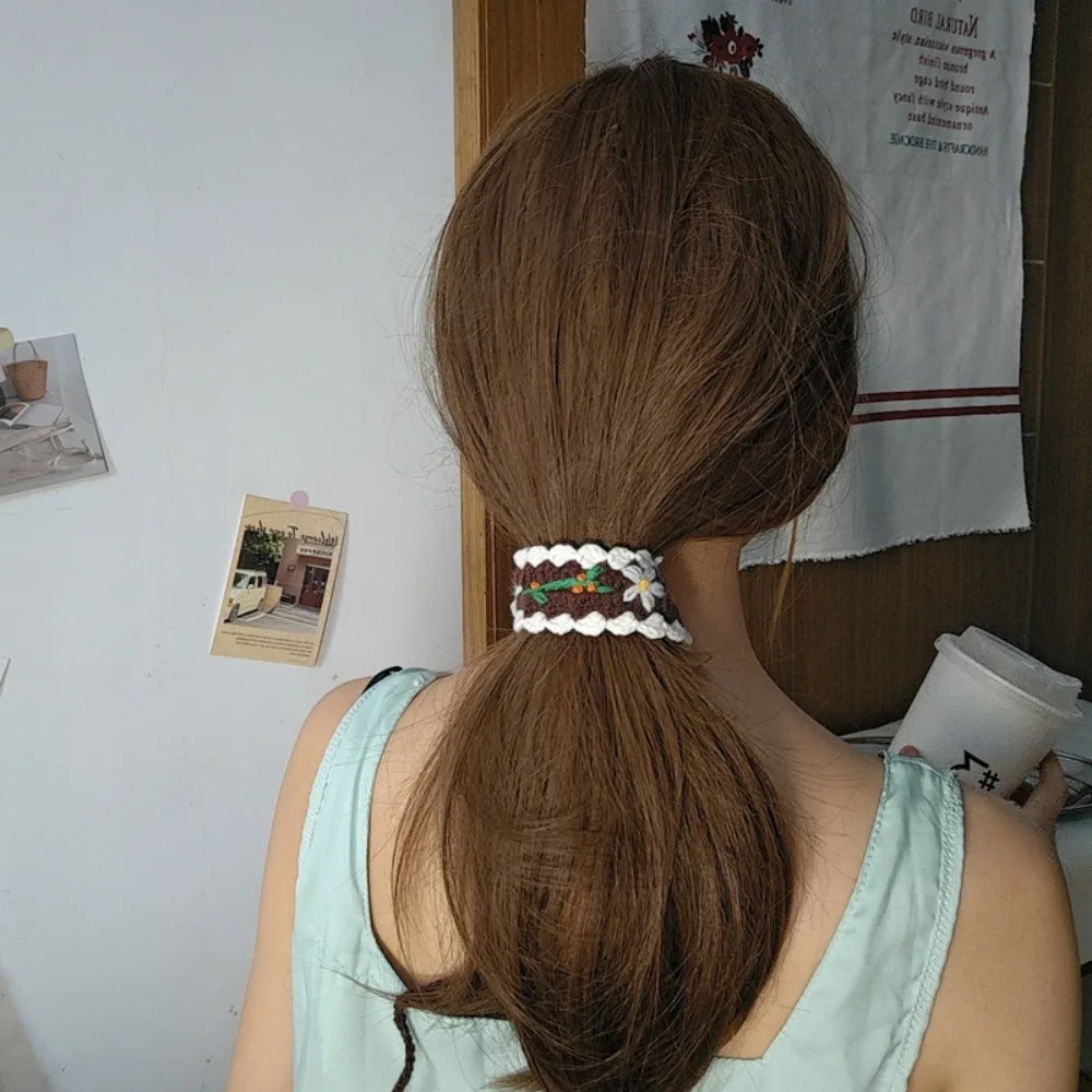 

Simple Embroidered Knitted Flower Headband Woolen Yarn Soft Crochet Hair Band Thin Sweet Pastoral Style Hair Band Girls