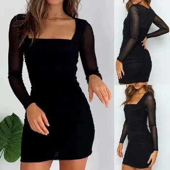 여성용 미니 트림 넥 슬립 원피스, 원피스 크루넥 스티치, 우아한 시크 원피스 디즈니, 양상추 트림, 섹시 패션 여름 드레스, 2024