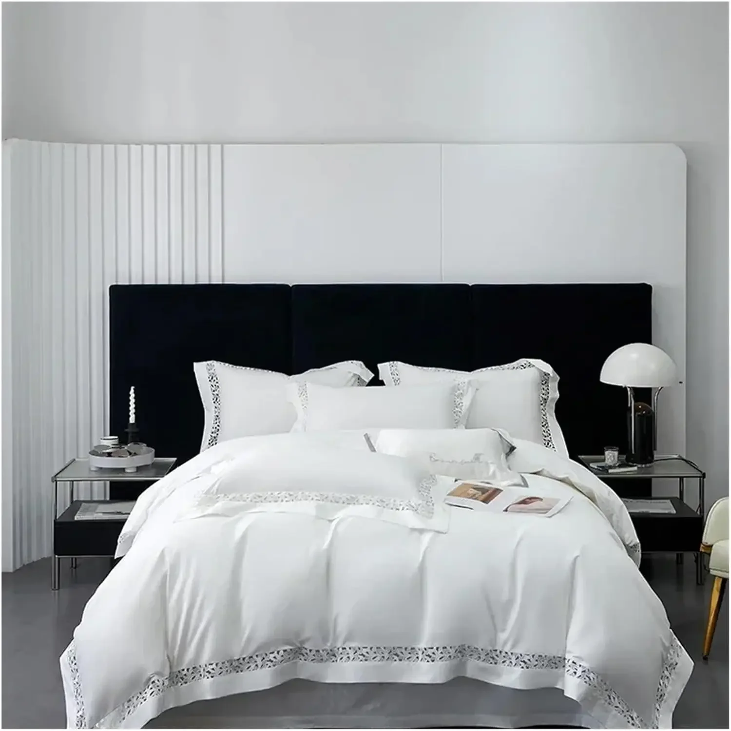 Pure White Egyptian Cotton Bedding Set Luxury Hollow Out Embroidery Duvet Cover Bed Sheets Pillowcases High-end Hotel Bed Set,Be
