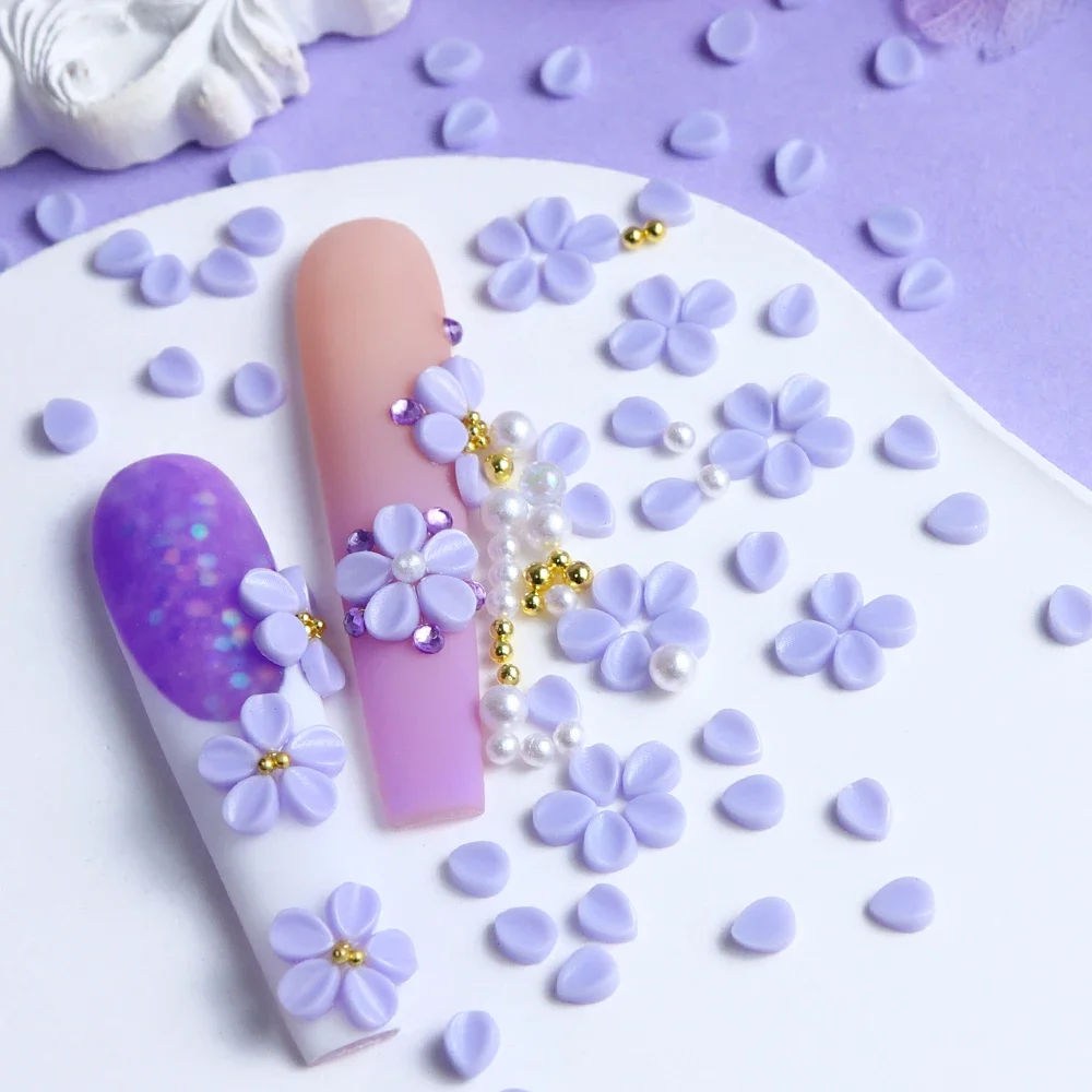 150pcs Violet Carving Petals Flower Nail Charms Decoration Accessories Nail Parts Supplies for DIY Women's Nail Art Design