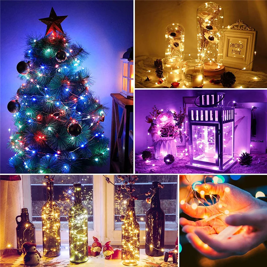 PAMNNY 10M/20M Christmas Tree Fairy Lights with Remote USB RGB Copper Wire Garland String Lights for Garden Party Wedding Decor